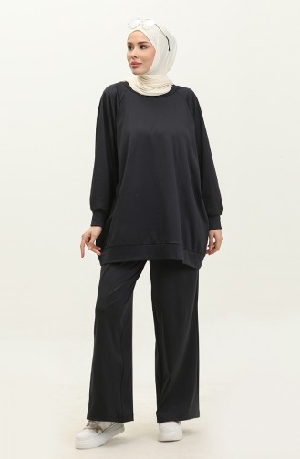 Ensemble Deux Pièces Tunique Pantalon En Tissu Scuba 3569-02 Bleu Marine 3569-02