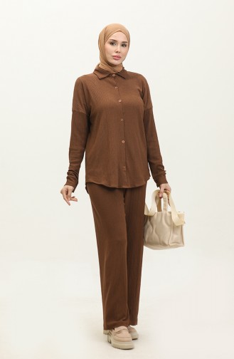 Twist Fabric Two Piece Suit 20031-01 Brown 20031-01