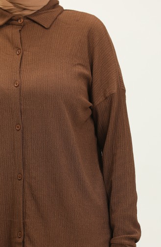 Burgu Kumaş Gömlek Pantolon İkili Takım 20031-01 Kahverengi