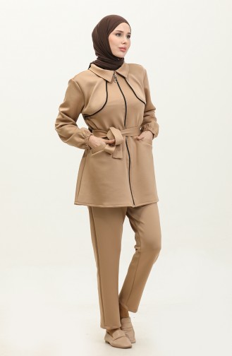 women`s Piping Detailed Scuba Suit 1305-03 Light wheat 1305-03