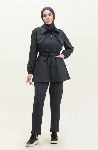 women`s Piping Detailed Scuba Suit 1305-04 Smoke Colored 1305-04