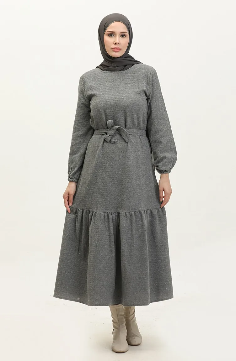 Robe Tweed à Ceinture 0258D-11 Gris 0258D-11