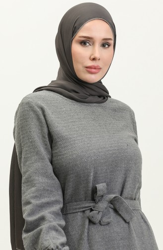 فستان تويت بحزام 0258-12 رمادي  0258-12