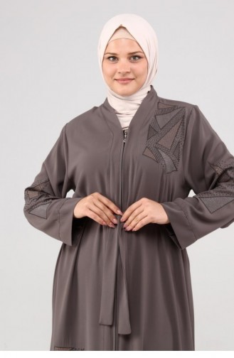 Nakışlı Taşlı Yazlık Ferace Abaya Mürdüm