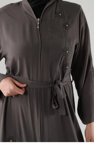 Abaya Zippée Brodée Stoned Kaki 7847.Haki