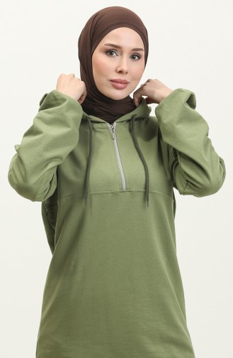 Neon Zipper Hooded Tracksuit Set 2040-04 Light Khaki Green 2040-04