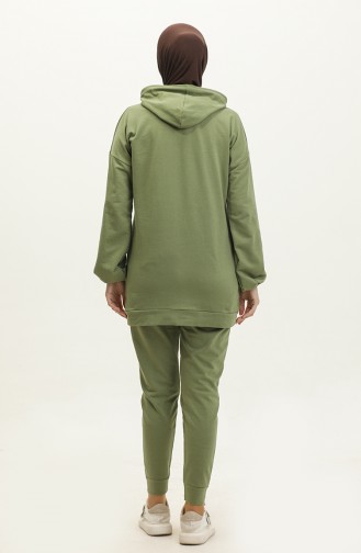 Neon Zipper Hooded Tracksuit Set 2040-04 Light Khaki Green 2040-04