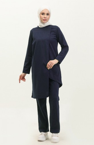 Asymmetrical Cut Two Thread Tracksuit 03076-01 Navy Blue 03076-01