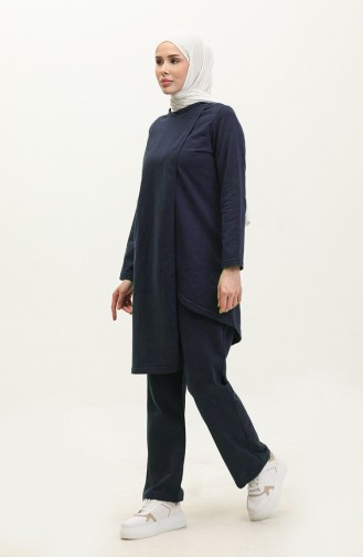 Asymmetrical Cut Two Thread Tracksuit 03076-01 Navy Blue 03076-01