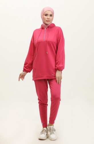 Neon Zippered Hooded Tracksuit Set 2040-01 Fuchsia 2040-01