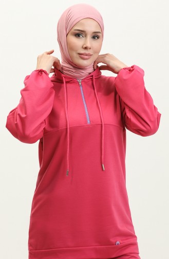 Neon Zippered Hooded Tracksuit Set 2040-01 Fuchsia 2040-01