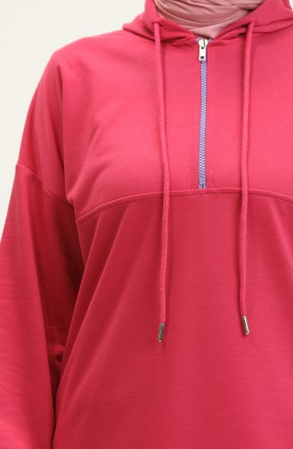 Neon Zippered Hooded Tracksuit Set 2040-01 Fuchsia 2040-01