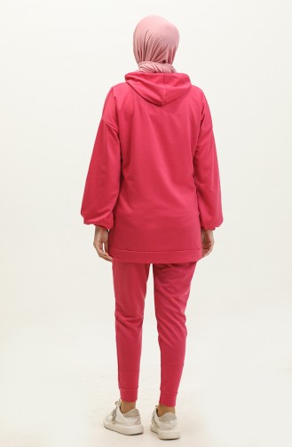 Neon Zippered Hooded Tracksuit Set 2040-01 Fuchsia 2040-01