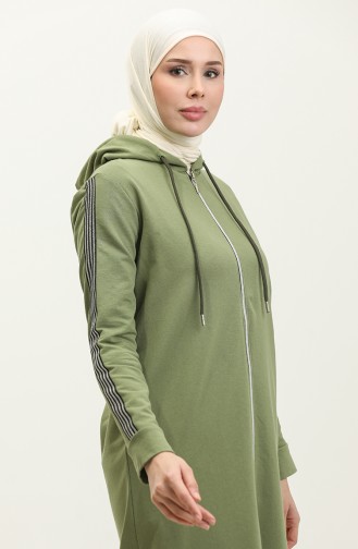 Front Zippered Hooded Sports Abaya BTS0008 0008-02 Olive Green 0008-02