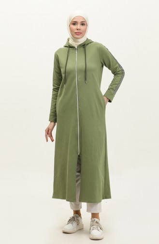 Front Zippered Hooded Sports Abaya 0008-01 Olive Green 0008-01