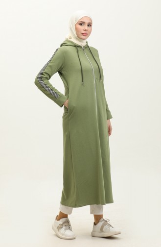 Front Zippered Hooded Sports Abaya 0008-01 Olive Green 0008-01