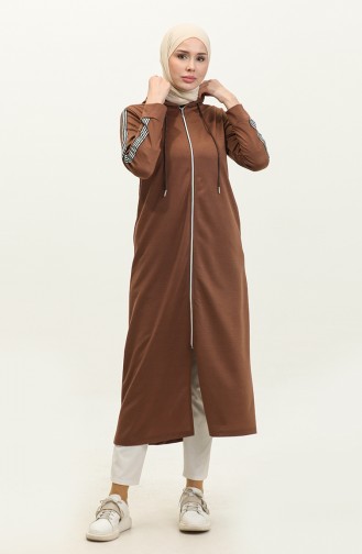 Front Zippered Hooded Sports Abaya 0008-02 Brown 0008-02