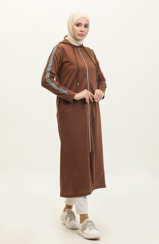 Front Zippered Hooded Sports Abaya 0008-02 Brown 0008-02