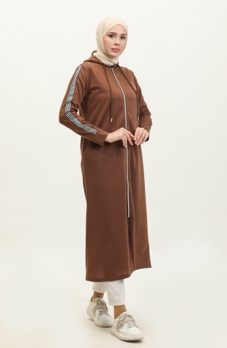 Abaya De Sport A Capuche Et Fermeture Éclair Devant 0008-02 Marron 0008-02