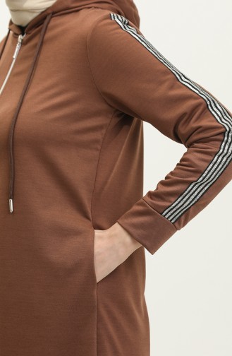 Sport Abaya Met Ritssluiting En Capuchon Aan De Voorzijde 0008-02 Bruin 0008-02