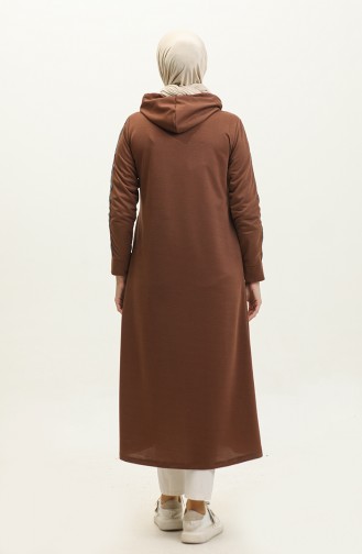 Front Zippered Hooded Sports Abaya 0008-02 Brown 0008-02