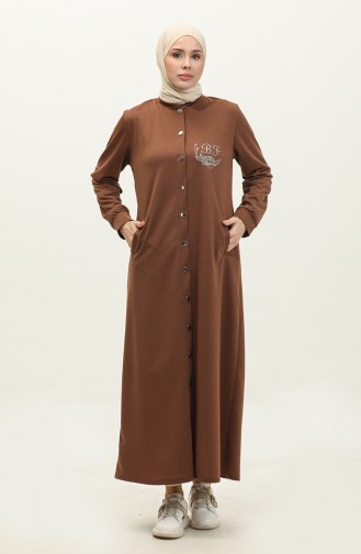 Stone Detailed Cape With Snap Fasteners On The Front BRC1802 1802-01 Brown 1802-01