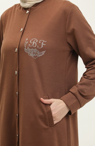 Stone Detailed Cape With Snap Fasteners On The Front BRC1802 1802-01 Brown 1802-01