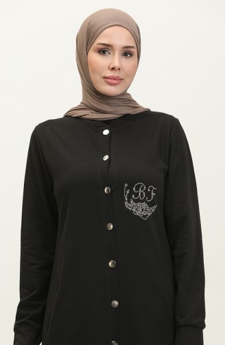 Stone-Detailed Front Buttoned Cardigan 1802-01 Black 1802-01