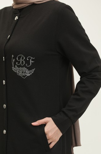 Stone-Detailed Front Buttoned Cardigan 1802-01 Black 1802-01