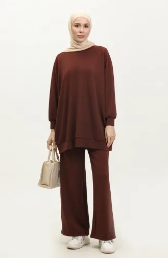 Ensemble Deux Pièces Tunique Pantalon Manche Chauve Souris 3569A-02 Marron 3569A-02