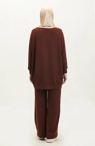 Ensemble Deux Pièces Tunique Pantalon Manche Chauve Souris 3569A-02 Marron 3569A-02