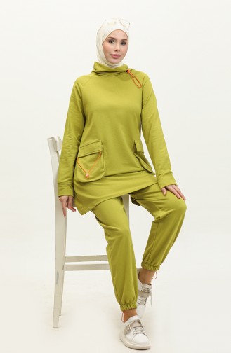 Neon Elastic Detailed Two Piece Suit 2080-03 Olive Green 2080-03