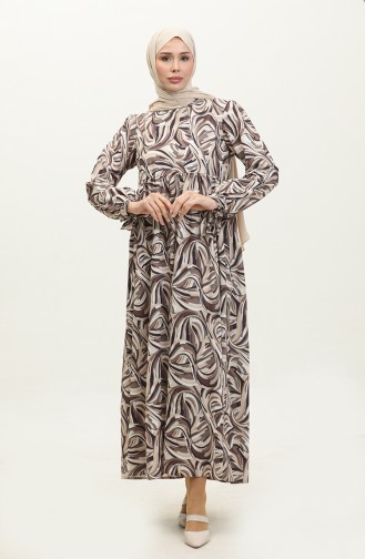 Gemustertes Kleid Mit Geraffter Taille 2302A-01 Nerz 2302A-01