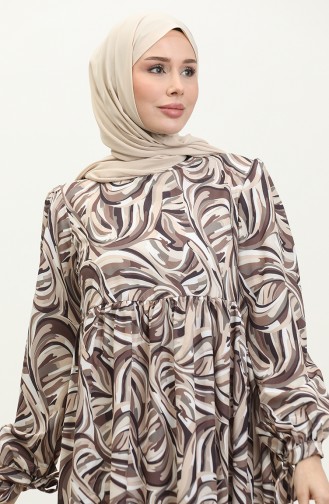 Gemustertes Kleid Mit Geraffter Taille 2302A-01 Nerz 2302A-01