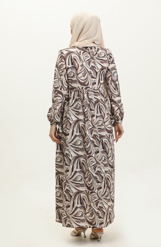 Gemustertes Kleid Mit Geraffter Taille 2302A-01 Nerz 2302A-01