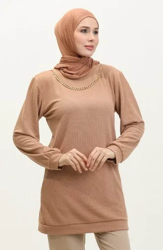 Tunique Détail Chaine Tissu Torsadé 20032-02 Beige Foncé 20032-02