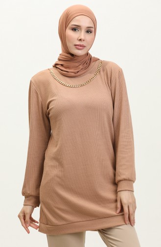 Tunika Mit Twist-Stoff Und Kette 20032-02 Dunkelbeige 20032-02