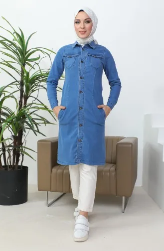 Uzun Kot Ceket 36001-01 Kot Mavi