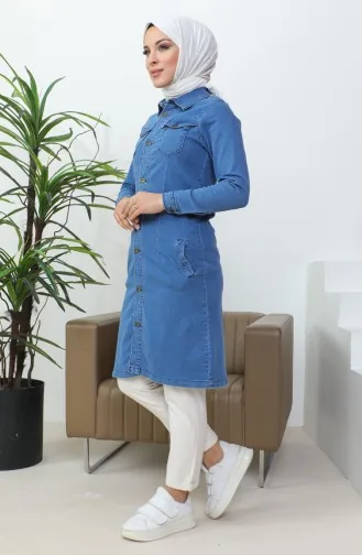 Uzun Kot Ceket 36001-01 Kot Mavi