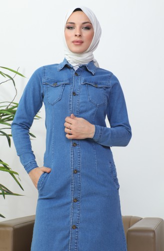 Uzun Kot Ceket 36001-01 Kot Mavi