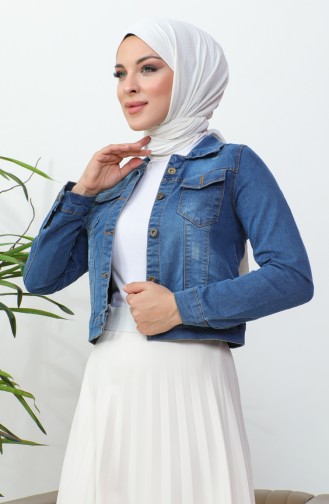 Buttoned Bolero Denim Jacket 37001-01 Denim Blue 37001-01