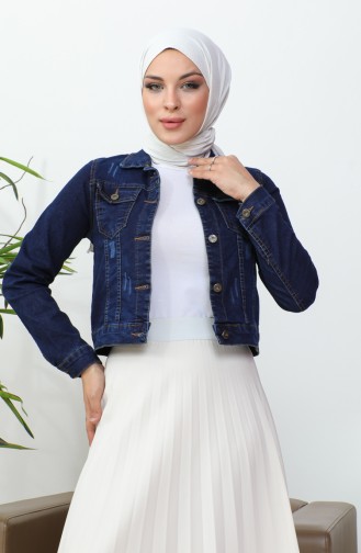 Buttoned Bolero Denim Jacket 37001-02 Navy Blue 37001-02