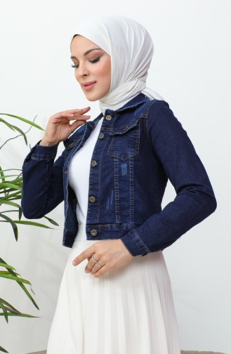 Geknöpfte Bolero-Jeansjacke 37001-02 Marineblau 37001-02