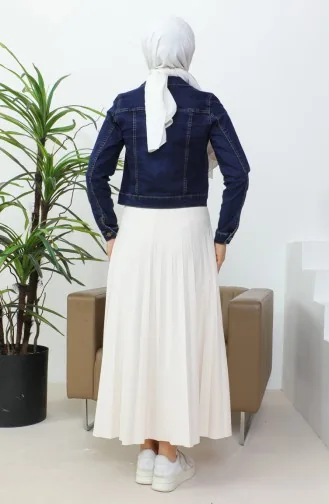 Buttoned Bolero Denim Jacket 37001-02 Navy Blue 37001-02