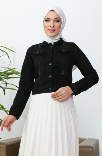 Buttoned Bolero Denim Jacket 37001-03 Black 37001-03