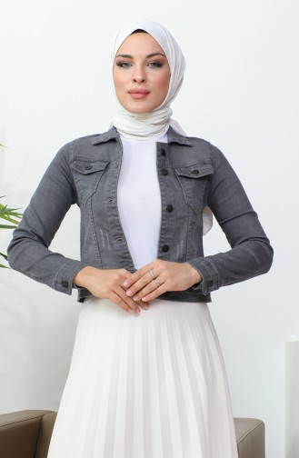 Buttoned Bolero Denim Jacket 37001-04 Gray 37001-04