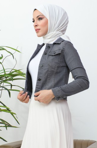 Buttoned Bolero Denim Jacket 37001-04 Gray 37001-04