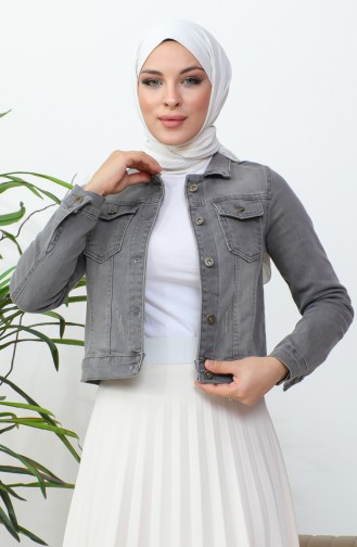 Buttoned Bolero Denim Jacket 37001-05 Light Gray 37001-05