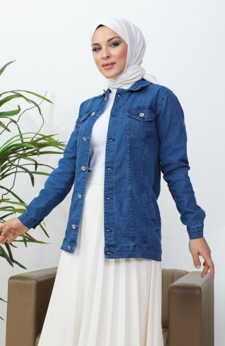 Buttoned Pocket Denim Jacket 38001-01 Denim Blue 38001-01