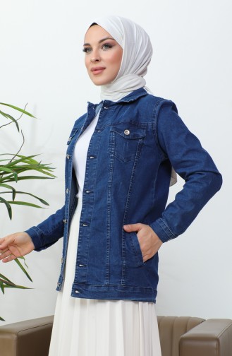 Buttoned Pocketed Denim Jacket 38001-02 Navy Blue 38001-02